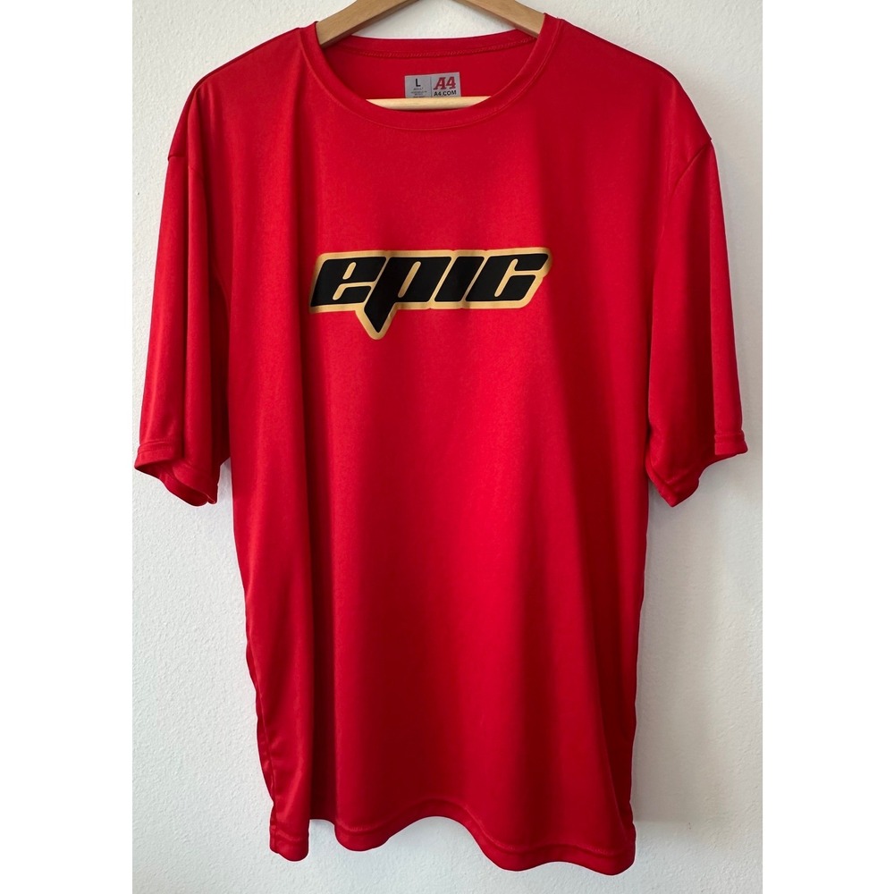 A4 Mens Epic Graphic Performance T-Shirt Red Gold Number 9 Jersey Size Large